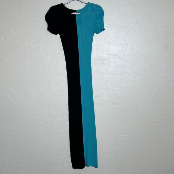 Staud Colleen Colorblock Ribbed Bodycon Dress Black Blue Womens Size Small - Picture 12 of 12